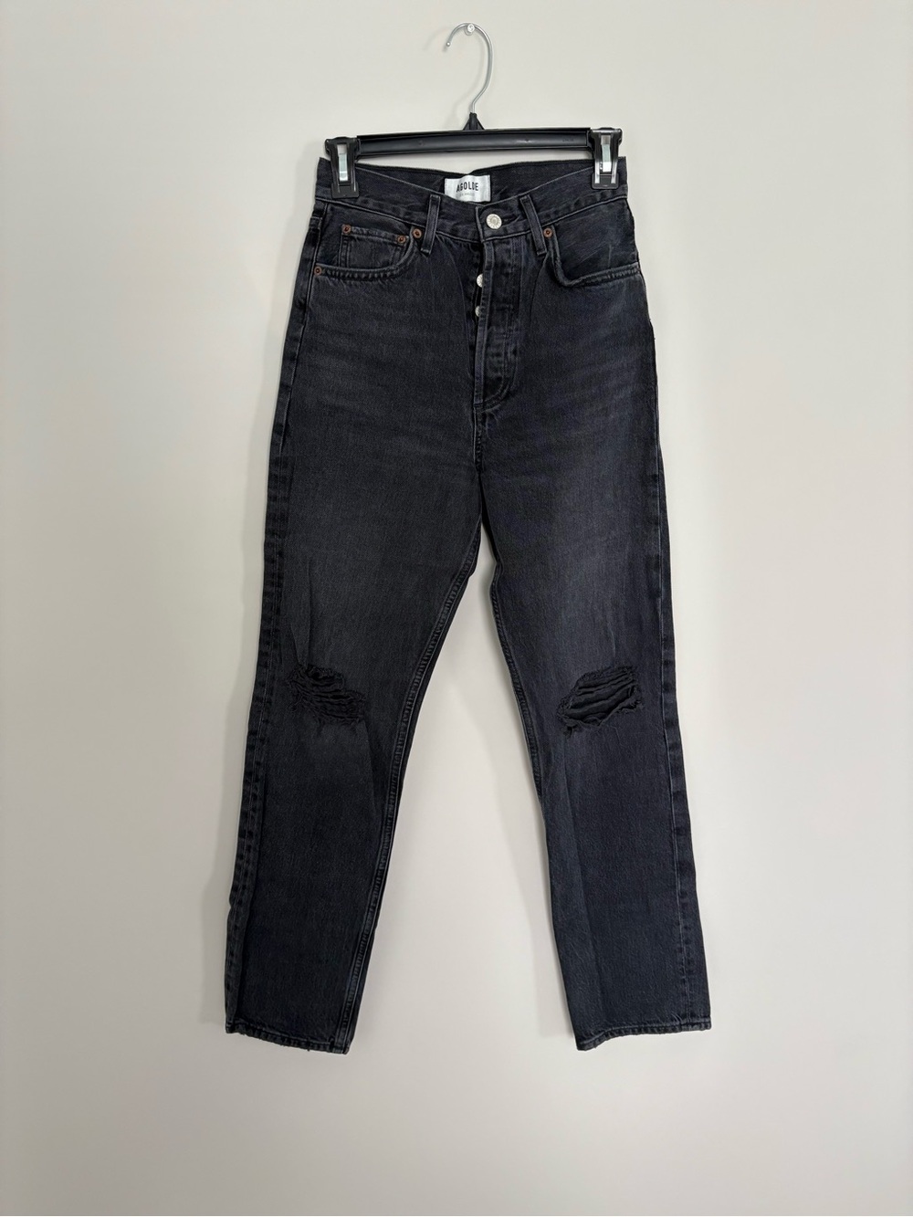 Agolde Washed Black High-Rise Jeans with Branded Button - Picture 2 of 8